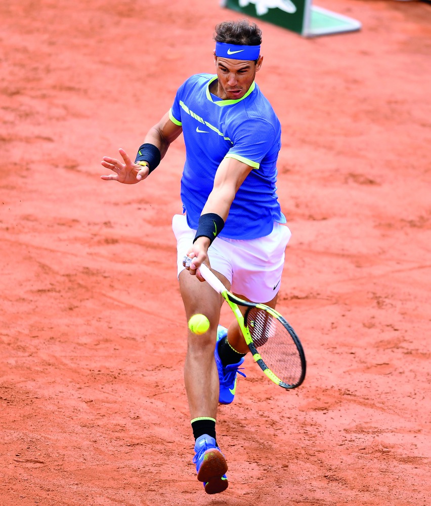  Rafael Nadal in action during quarter-finals at the Roland Garros. 