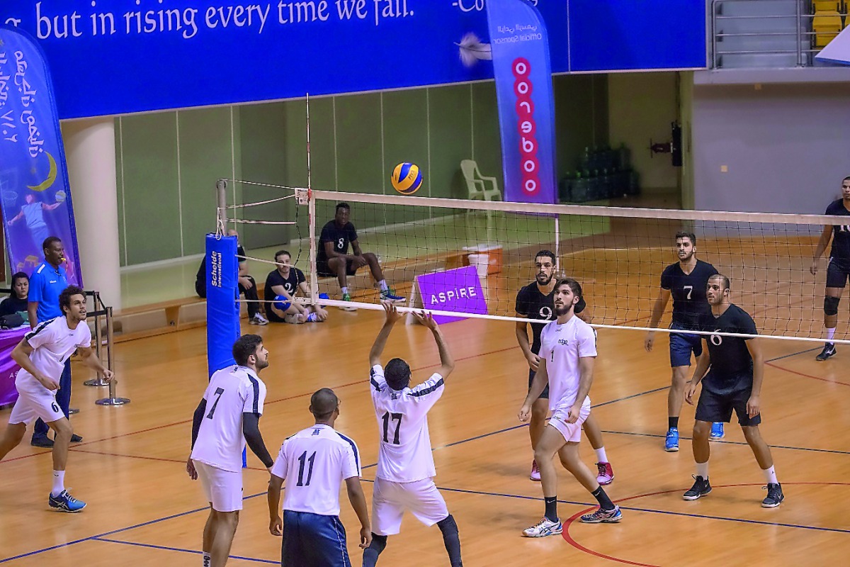 Action between the volleyball match between Team Eagles and Team Um Gwalinia at Aspire Dome. Team Eagles won the match to secure top position in the volleyball tournament at  Aspire Zone Foundation’s (AZF) Ramadan Sports Festival (RSF).