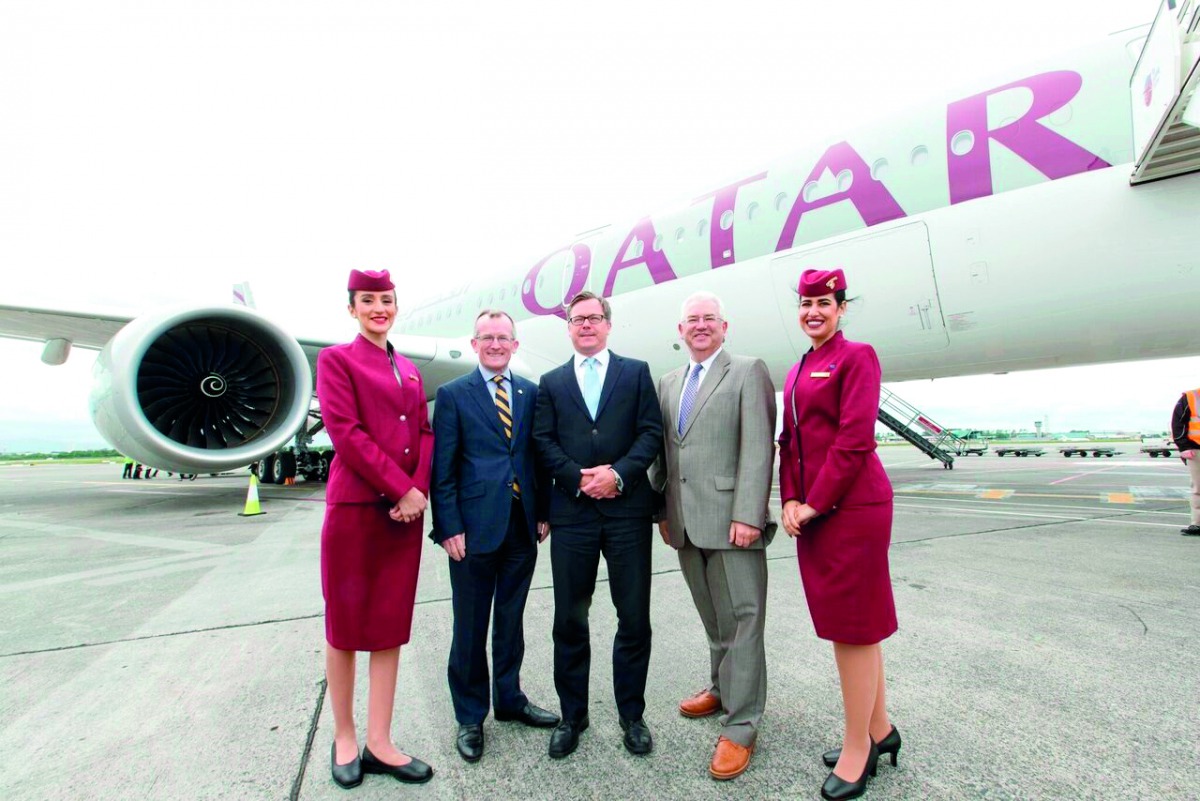 Tourism Ireland CEO Niall Gibbons; Qatar Airways Europe Senior Vice-President Jonathan Harding and Dublin Airport Managing Director Vincent Harrison in Dublin.