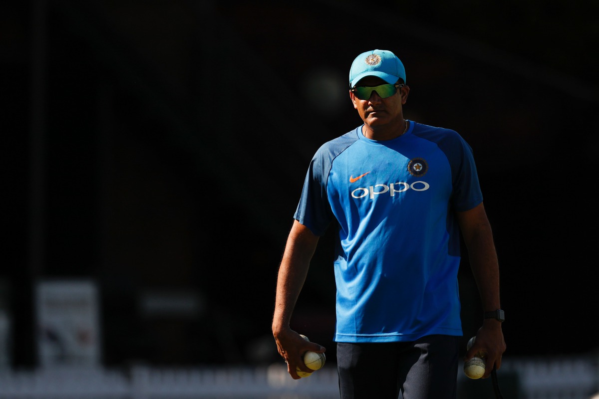 India's head coach Anil Kumble attending a practice session at Lord's Cricket Ground in London on May 26, 2017 ahead of the start of the 2017 2017 ICC Champions Trophy cricket tournament. (File photo / AFP / Adrian DENNIS)