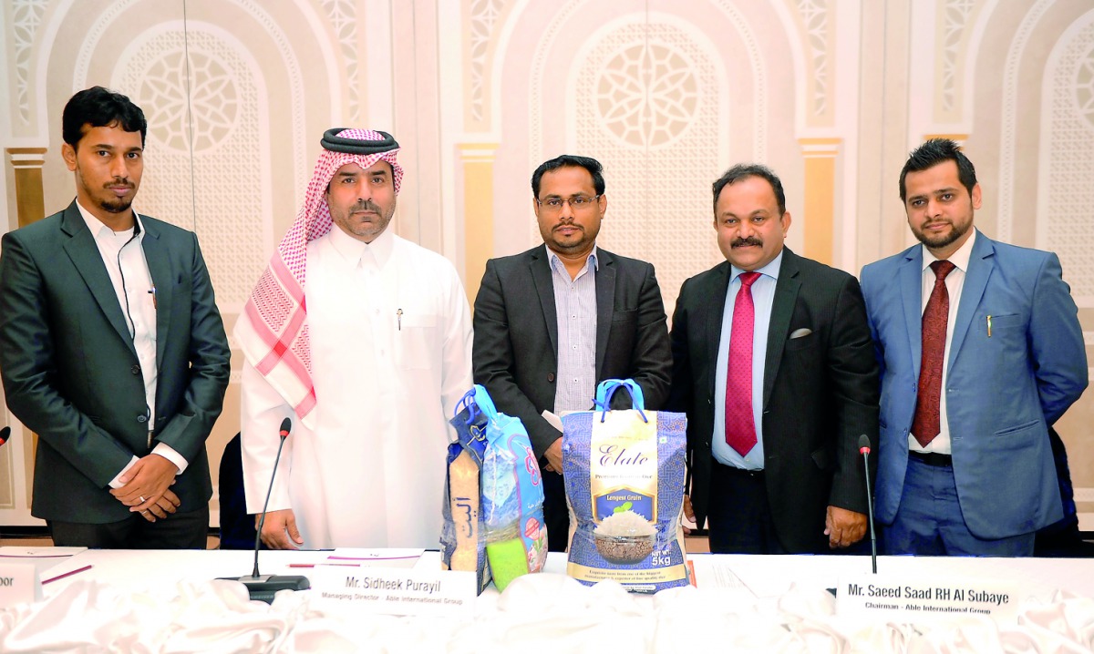 AIG Chairman Saeed Saad R H Al Subaey and other company officials at the press conference in Doha yesterday. Pic: Abdul Basit / The Peninsula