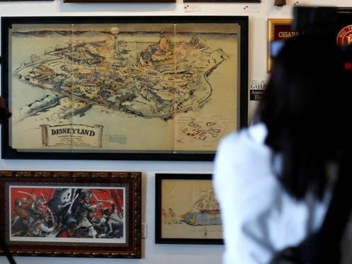 Walt Disney's original 1953 Disneyland map is seen on display during a press preview for the upcoming auction 