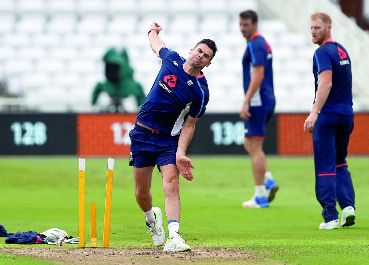 England's James Anderson during nets yesterday, on the eve of second Test against South Africa in Nottingham.