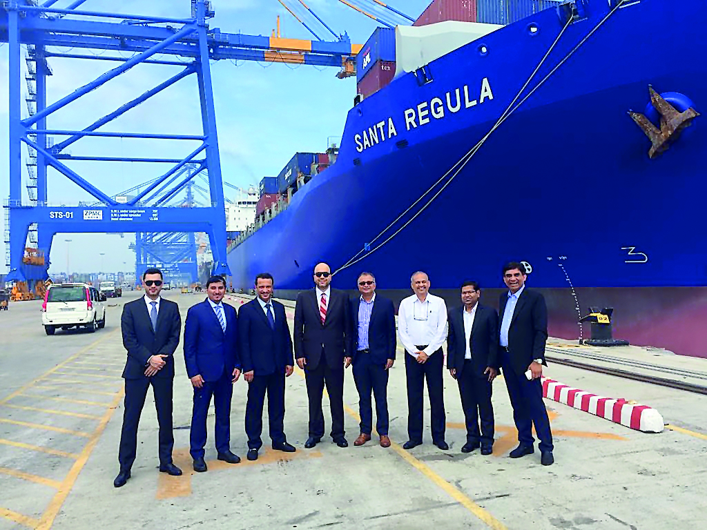 Captain Abdulla Al Khanji (fourth left), CEO, Mwani Qatar and accompanying delegation at one of the ports in India.