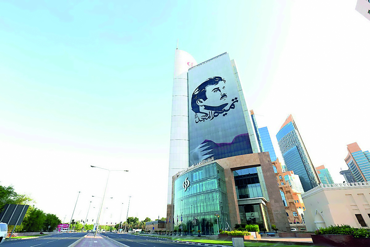 Image of the iconic “Tamim Al Majd” mural installed on the Commercial Bank Plaza building in West Bay.