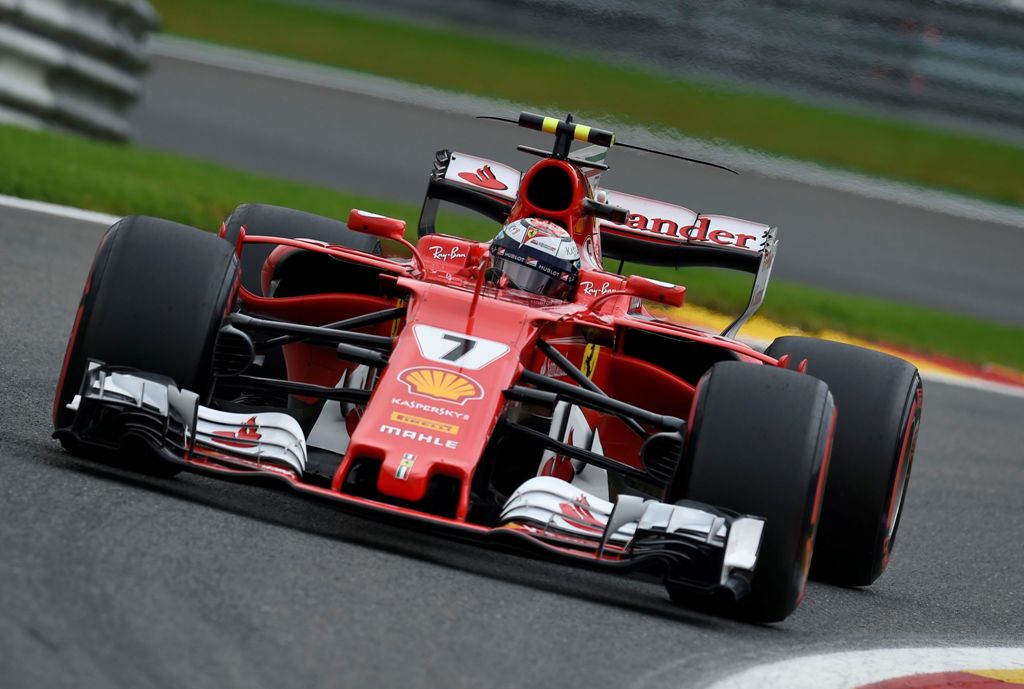 Ferrari's Finnish driver Kimi Raikkonen drives during the third practice session at the Spa-Francorchamps circuit in Spa on August 26, 2017 ahead of the Belgian Formula One Grand Prix. / AFP / JOHN THYS
