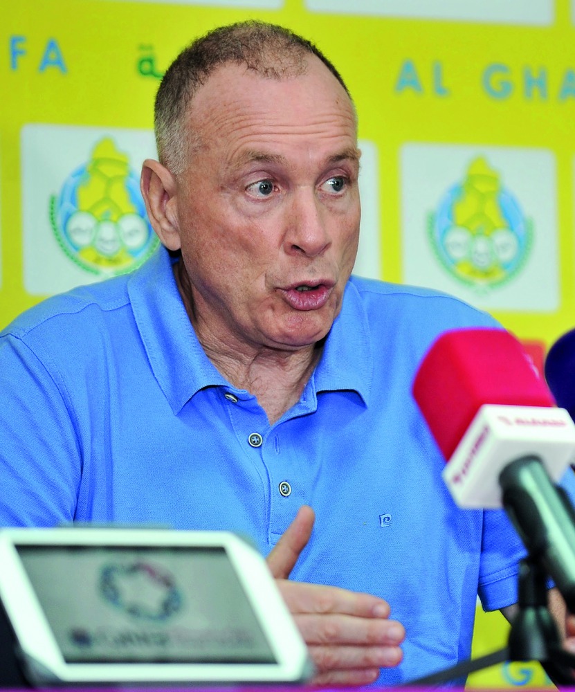 Al Gharafa coach Jean Fernandez speaking during a press conference at Al Gharafa Sports Club yesterday. Picture: Baher Amin