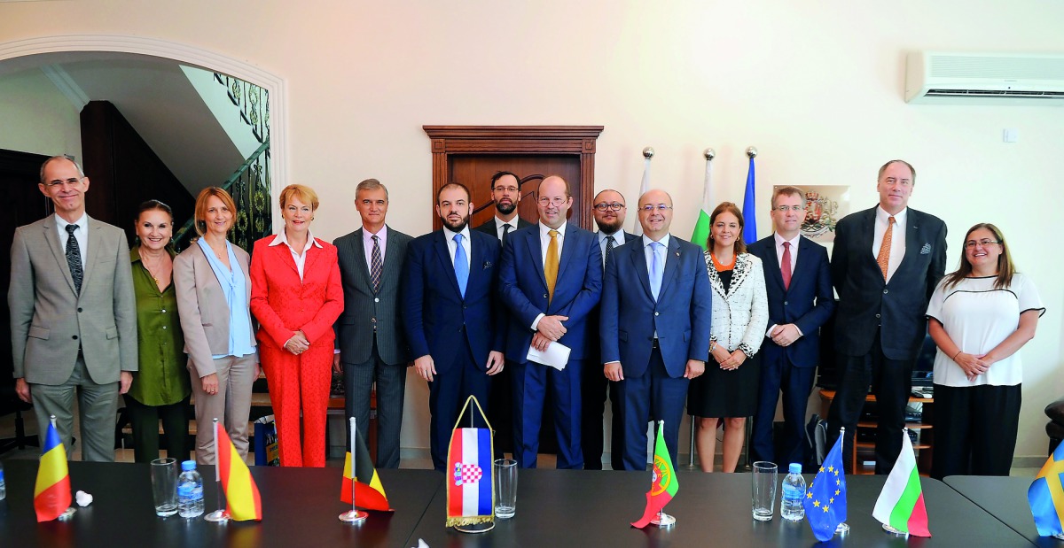 Ambassadors and other officials of European embassies in Qatar at a press conference held at the Bulgarian Embassy on Thursday. Pic: Abdul Basit / The Peninsula