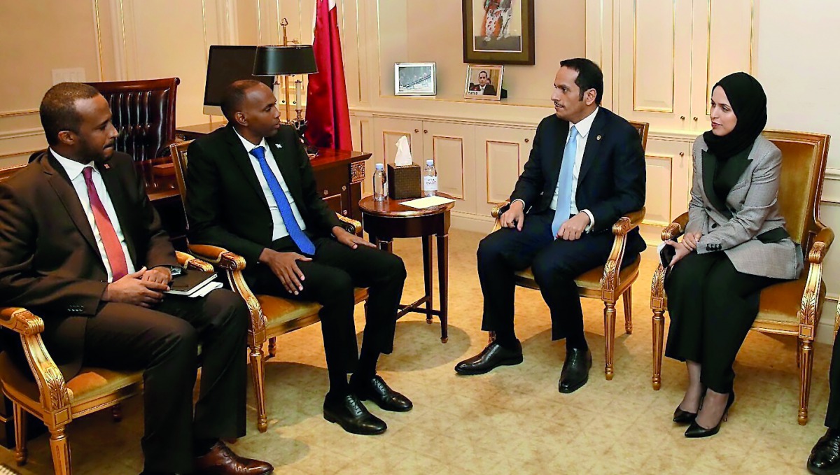 Foreign Minister H E Sheikh Mohamed bin Abdulrahman Al Thani with Prime Minister of Somalia, Hassan Ali Khayre, in New York.
