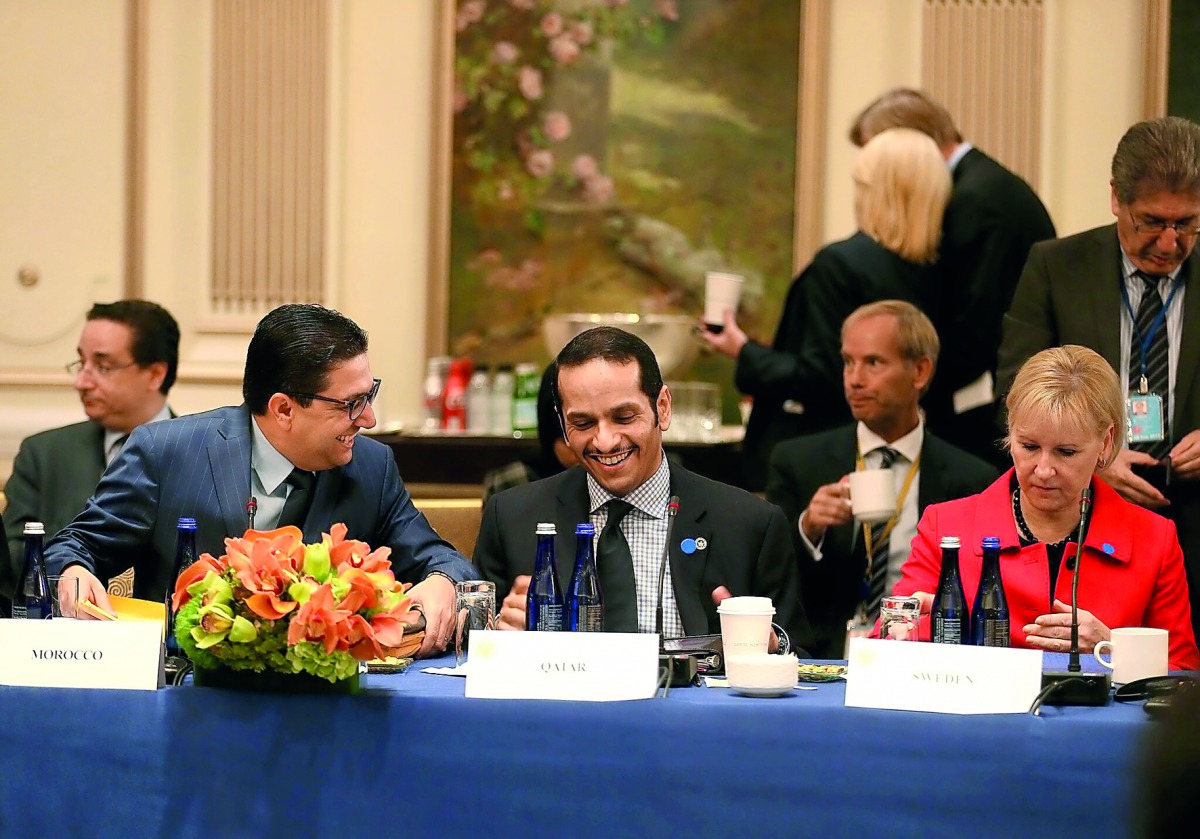 Foreign Minister H E Sheikh Mohamed bin Abdulrahman Al Thani addressing a high-level meeting on supporting accountability and justice for post-conflict in Iraq, in New York.