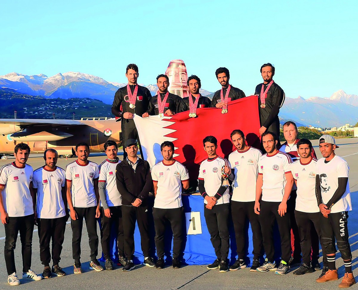 The Qatar Special Forces Parachute Team after winning the first place in the Military World Cup, which took place in Sion, Switzerland.