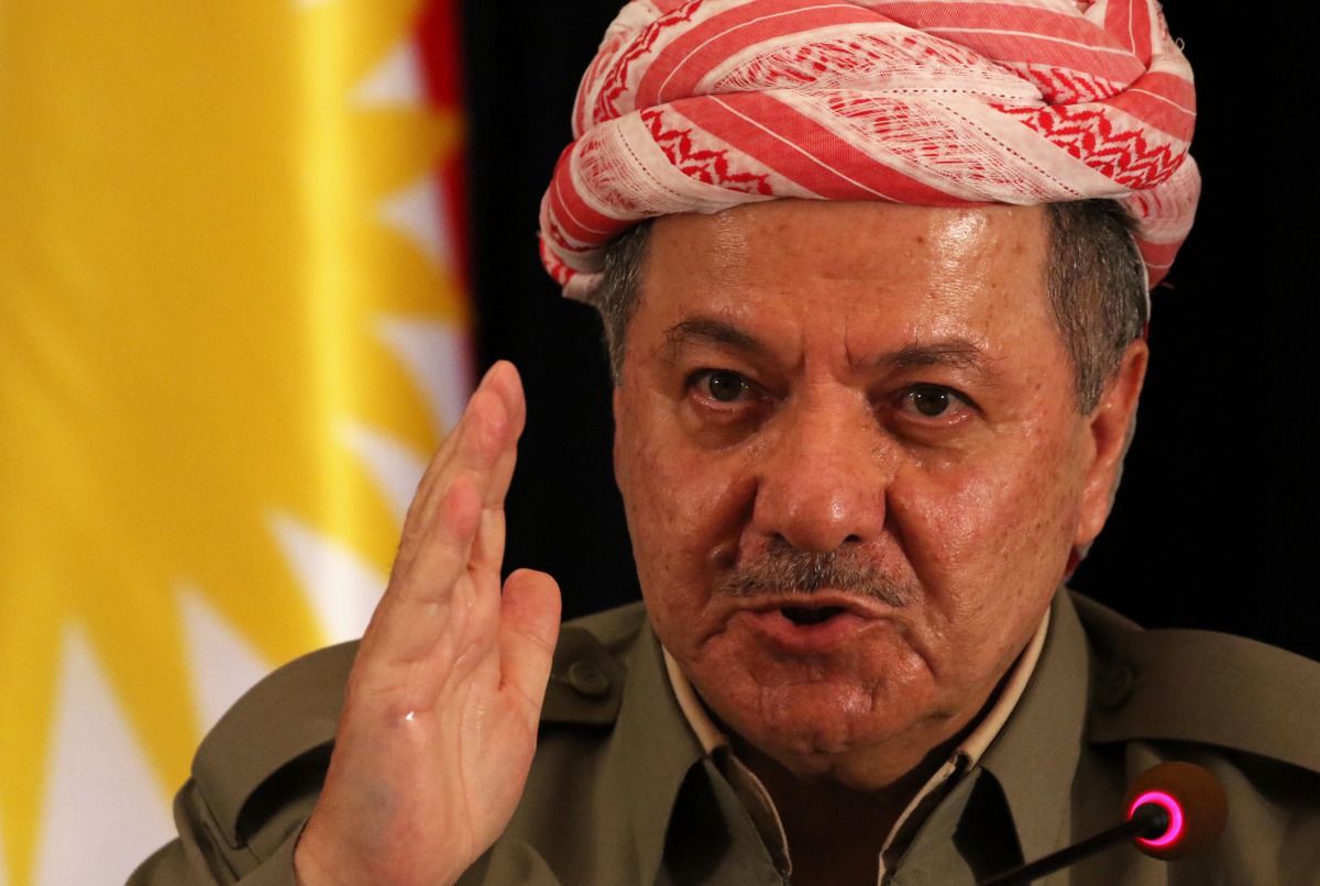 Iraqi Kurdish leader Massud Barzani speaks during a press conference on September 24, 2017 in Arbil, the capital of the autonomous Kurdish region of northern Iraq, on the eve of a disputed independence referendum. AFP / Safin Hamed