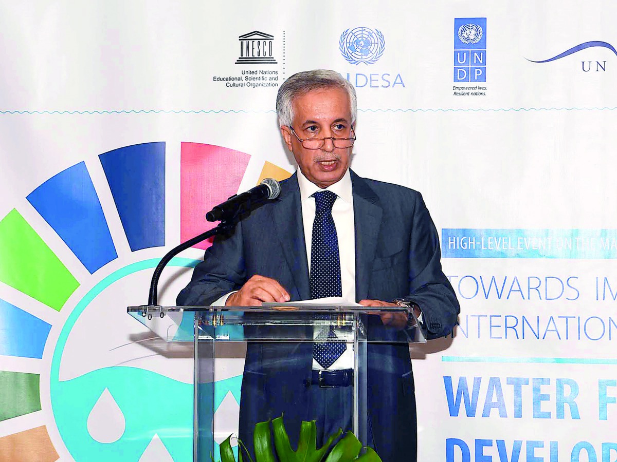 Minister of State for Foreign Affairs H E Sultan bin Saad Al Muraikhi speaking on “Sustainable Development and Water” in New York.