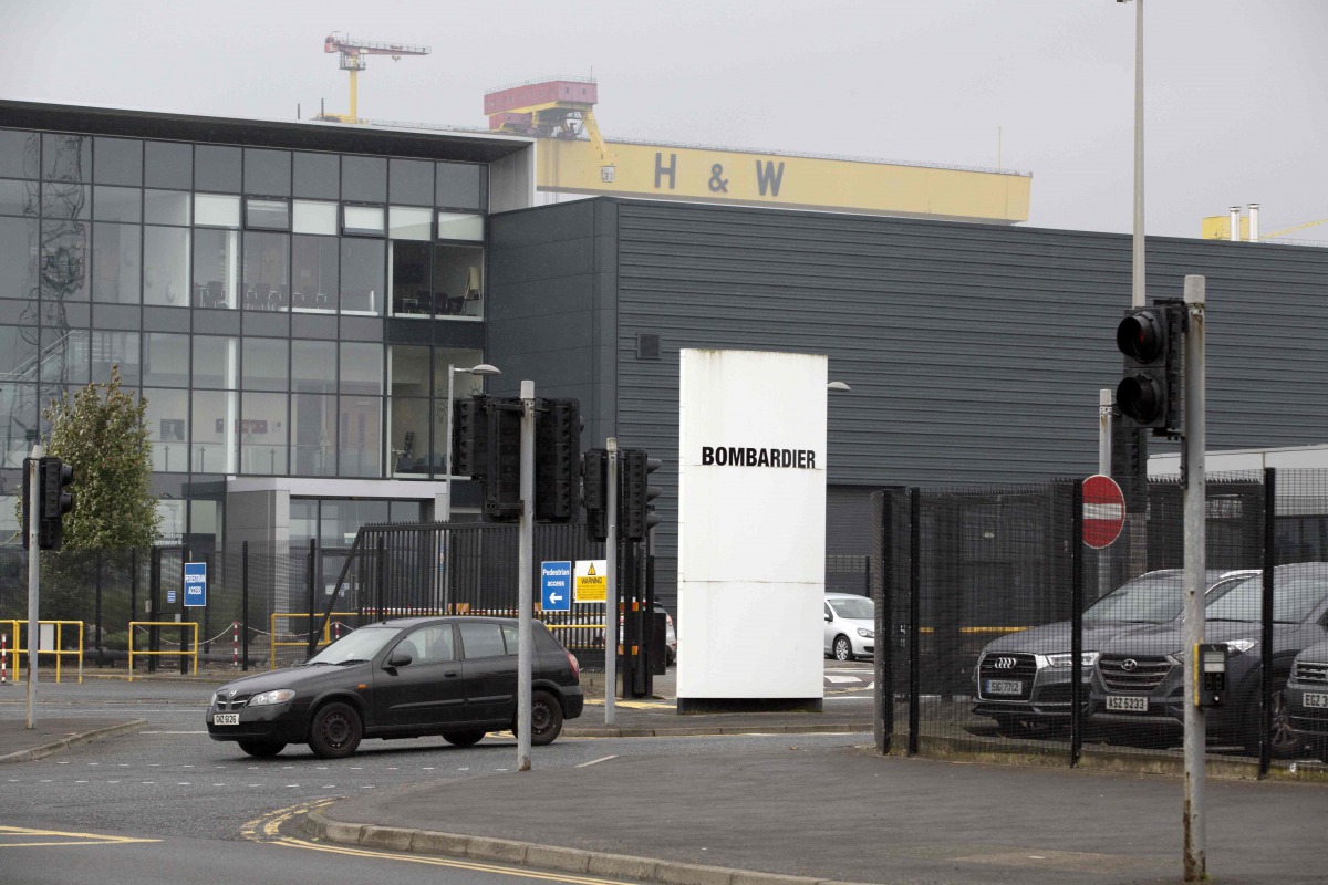 The Bombardier headquarters and factory are pictured in Belfast on September 27, 2017. The US Commerce Department on September 27, 2017, said it would impose anti-dumping duties of 220 percent on Bombardier's CSeries jets, following an investigation into 