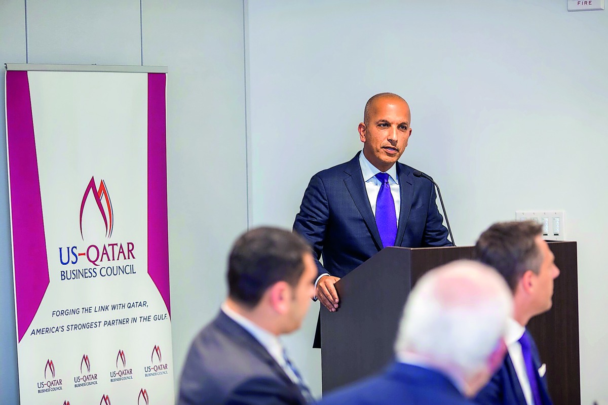 Minister of Finance H E Ali Shareef Al Emadi speaking at an event in Washington, yesterday. 
