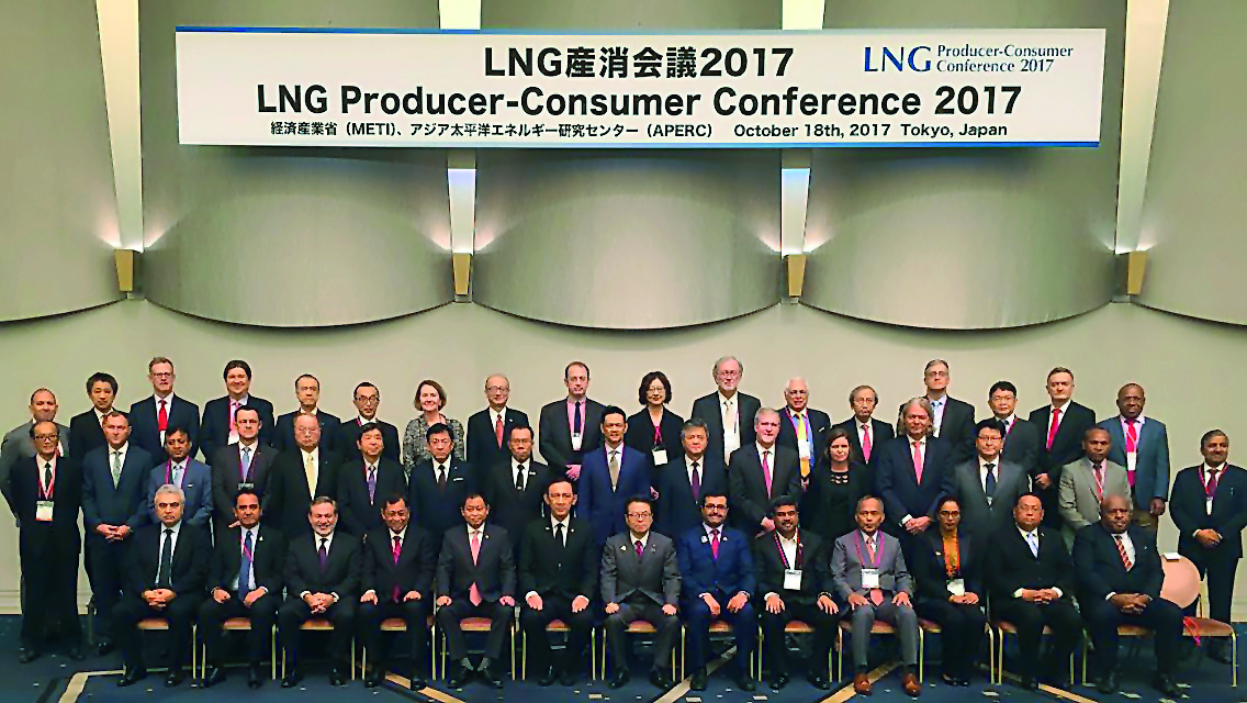 H E Dr Mohammed bin Saleh Al Sada (sitting sixth right), Minister of Energy and Industry, with representatives of the LNG exporting and importing countries at the ‘6th LNG Producer-Consumer Conference’ held in Tokyo, yesterday