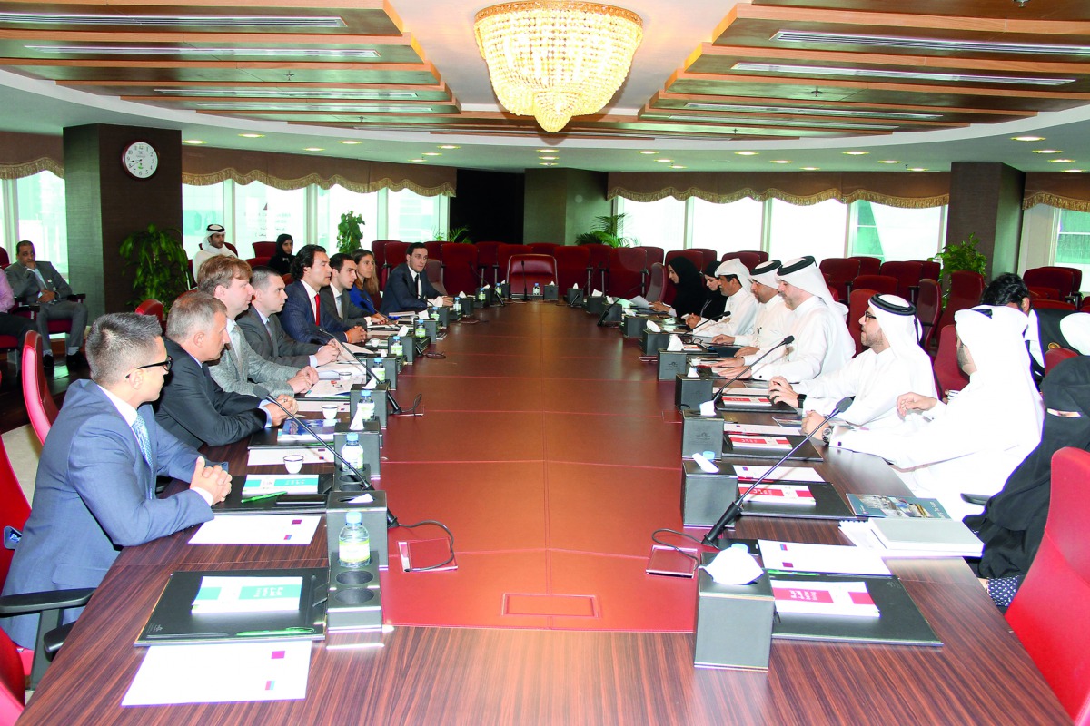 Kahramaa’s Electricity Network Affairs Director, Eng. Abdulla Al Theyab and senior officials during the  meeting with the visiting delegation from Russian Electricity companies. 