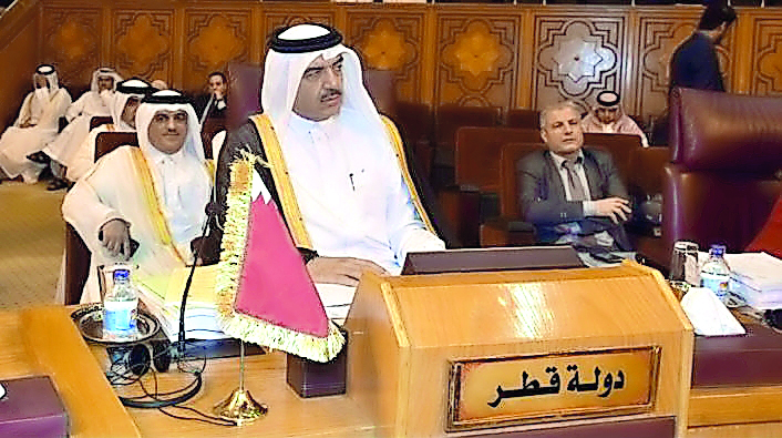 Minister of Municipality and Environment H E Mohammed bin Abdullah Al Rumaihi at the 29th session of the Council of Arab Ministers in-charge of environment affairs, in Cairo, yesterday.
