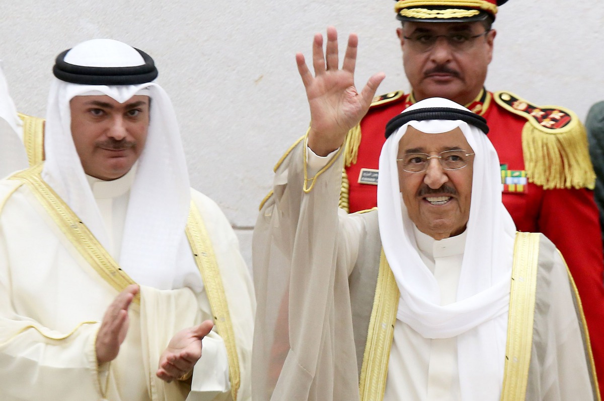 Emir of Kuwait Sheikh Sabah Al-Ahmad Al-Sabah (R) greets members of Kuwait National Assembly during the opening ceremony of the new legislative year at the National Assembly in Kuwait City, on October 24, 2017. AFP / Yasser Al-Zayyat