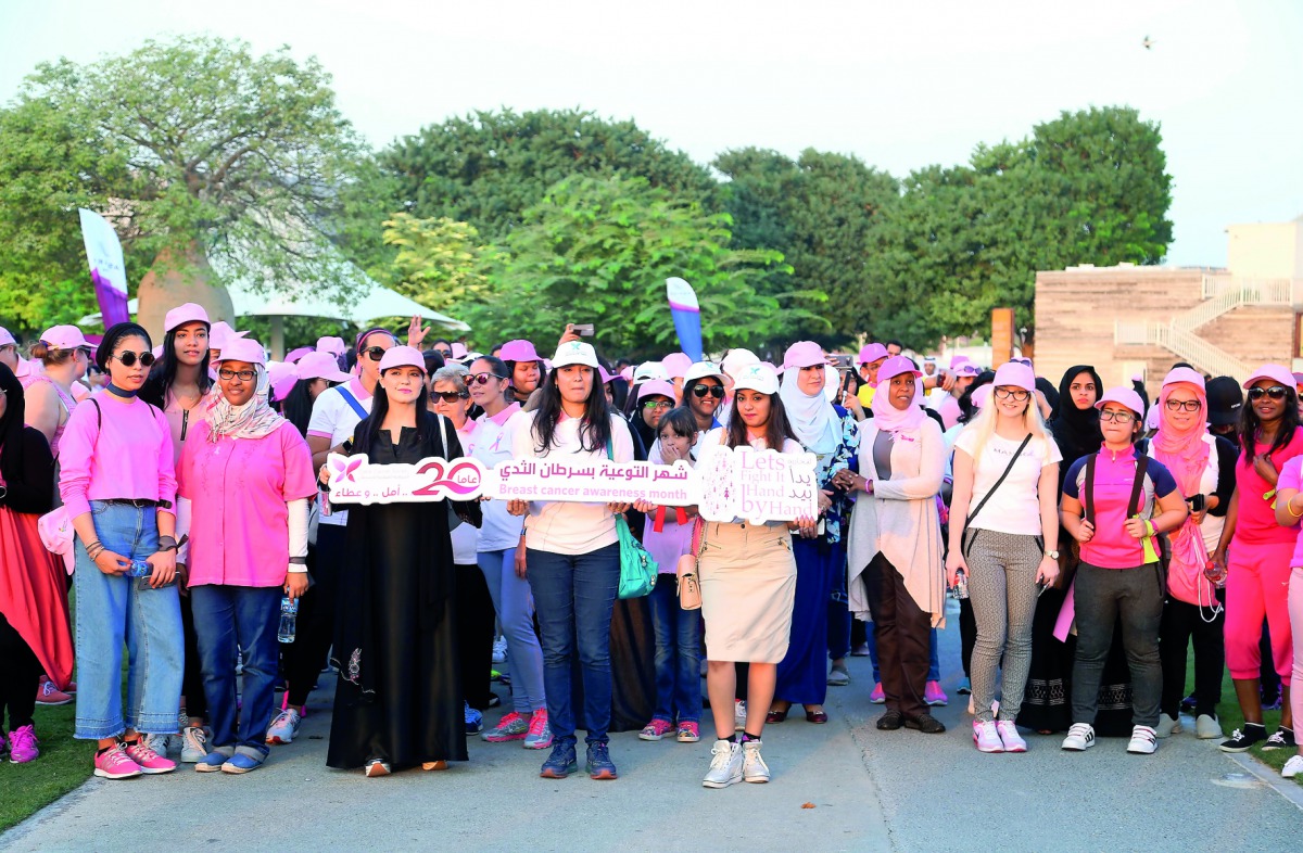 Participants at the ‘Pink Walk’ organised by Aspire Zone Foundation (AZF) to mark this year’s breast cancer awareness month, yesterday. 