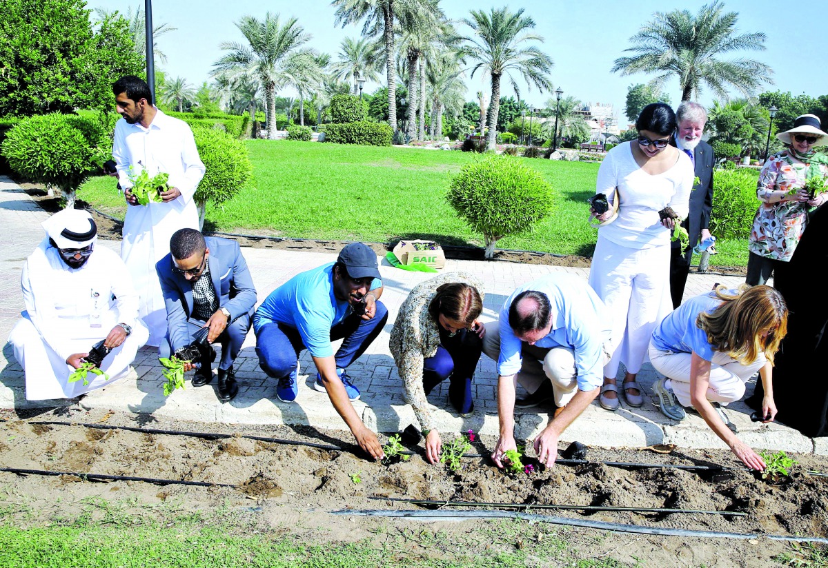 People planting saplings during the event. 