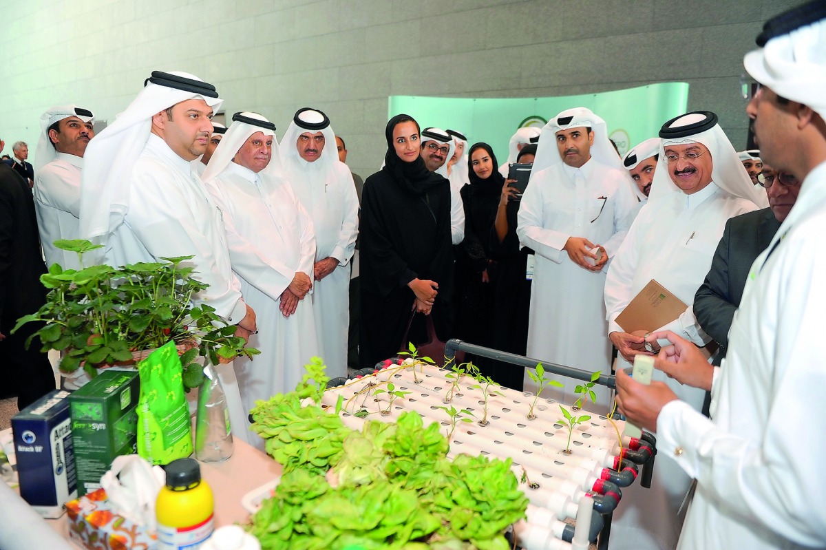 H E Sheikha Hind bint Hamad Al Thani, Vice-Chairperson and CEO of Qatar Foundation (fourth left) with H E Abdullah bin hamad Al Attiyah, (second left), Chairman of Abdullah bin Hamad Al Attiyah International Foundation for Energy and Sustainable Developme