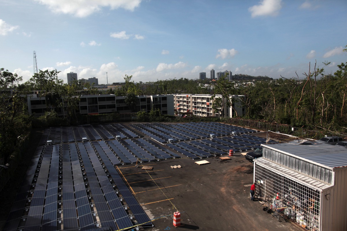 REPRESENTATIVE IMAGE: Solar panels set up by Tesla, are seen at the San Juan Children's Hospital, after the island was hit by Hurricane Maria in September, in San Juan, Puerto Rico October 26, 2017. Reuters/Alvin Baez