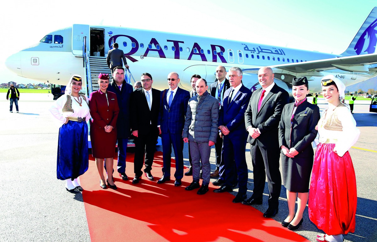 Qatar Airways Group Chief Executive Akbar Al Baker and other dignitaries at the Sarajevo International Airport.