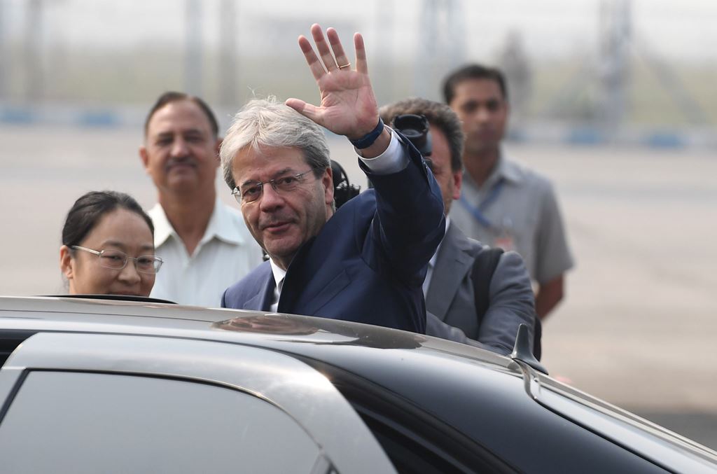 File photo of Italian Prime Minister Paolo Gentiloni as he arrives at Palam Air Force station in New Delhi on October 29, 2017. AFP / PRAKASH SINGH