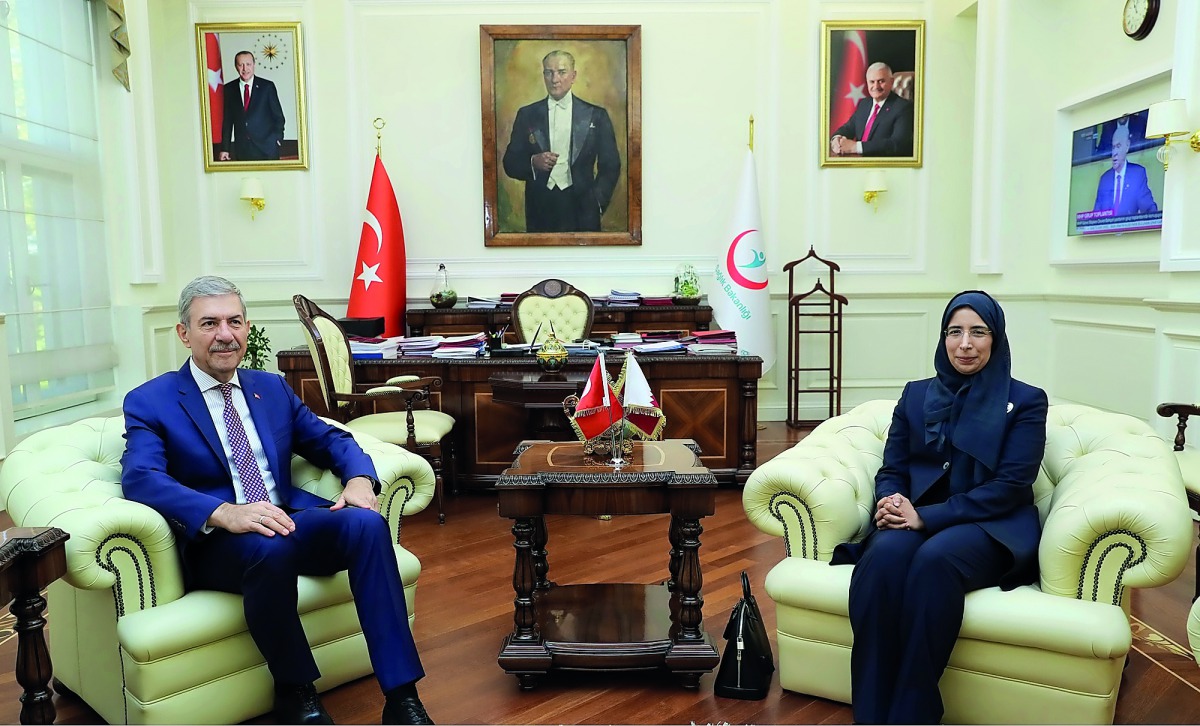 Minister of Public Health H E Dr Hanan Mohamed Al Kuwari with her Turkish counterpart Ahmet Demircan in Ankara.