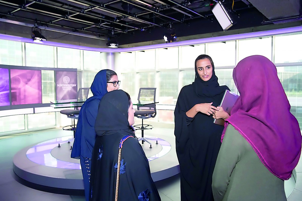 Vice Chairperson and CEO of Qatar Foundation H E Sheikha Hind bint Hamad Al Thani speaking to NU-Q students during the Newsroom dedication.