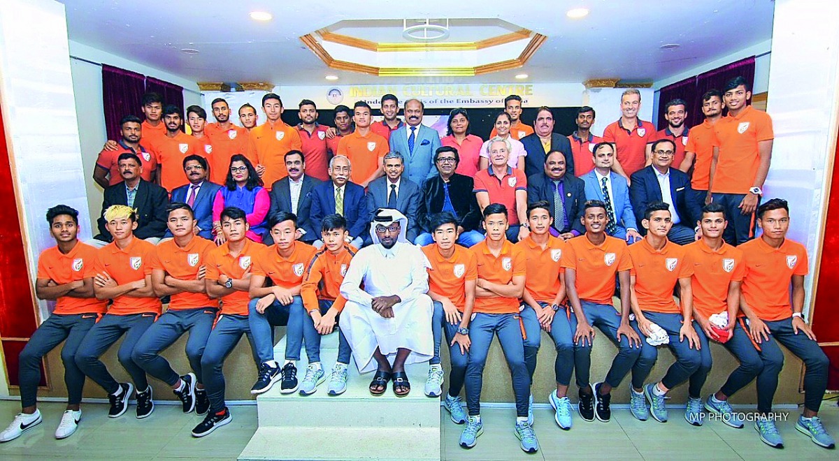 Indian National U-19 Football team with the officials of Indian Sports Centre during the ceremony. 