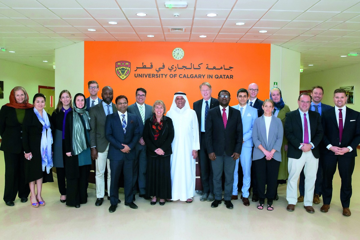 H E Abdullah bin Hamad Al Attiyah, Chairman of the Board of the Abdullah Bin Hamad Al Attiyah International Foundation for Energy and Sustainable Development, with dignitaries at UCQ campus.
