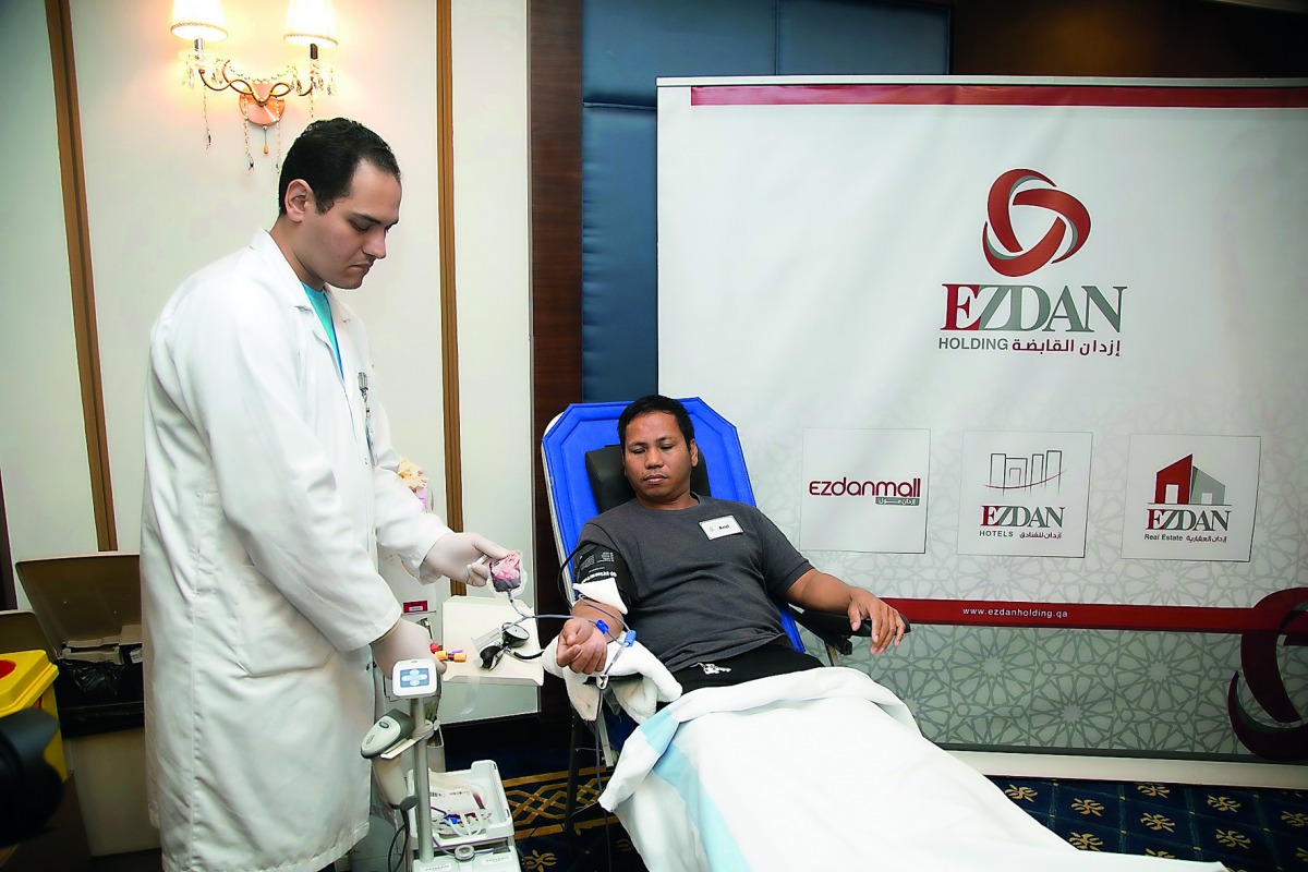 People attend blood donation campaign organised by Ezdan Holding Group in cooperation with HMC and Ezdan Hotel West Bay, at the convention centre at Ezdan Hotel West Bay.