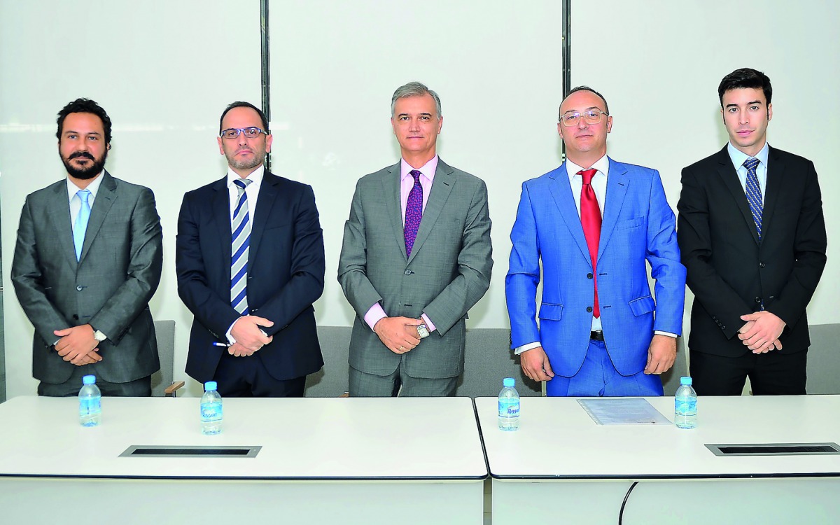 Ignacio Escobar (centre), Ambassador of Spain to Qatar; Miguel Angel Fajardo (left), Economic and Commercial Attache; Juan Carlos Santiago (second left), COO of Forestaria; Pascual Miralles (second right), Export Department at APR; and Javier Juarez, Area