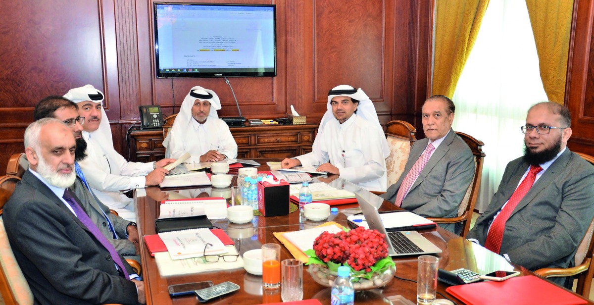 Pak-Qatar Takaful Group officials at the review meet chaired by Sheikh Ali Abdullah Al Thani (centre), Chairman of the group.