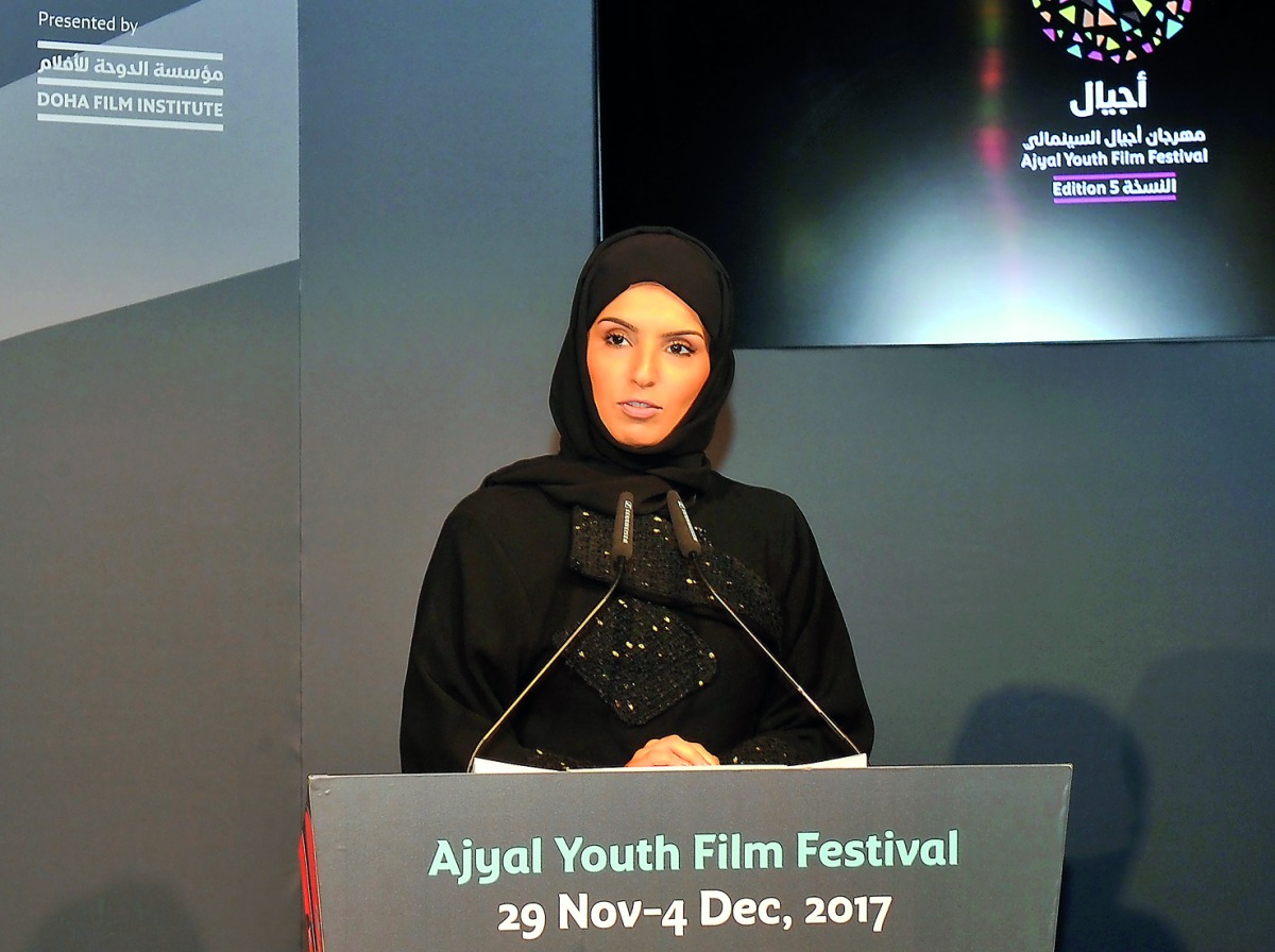 Festival Director and Chief Executive Officer at DFI, Fatma Al Rumaihi, speaking at a press conference for the 5th Edition of the Ajyal Youth Festival at Al Jazeera Media Cafe in Katara yesterday. Pic: Kammutty VP / The Peninsula 