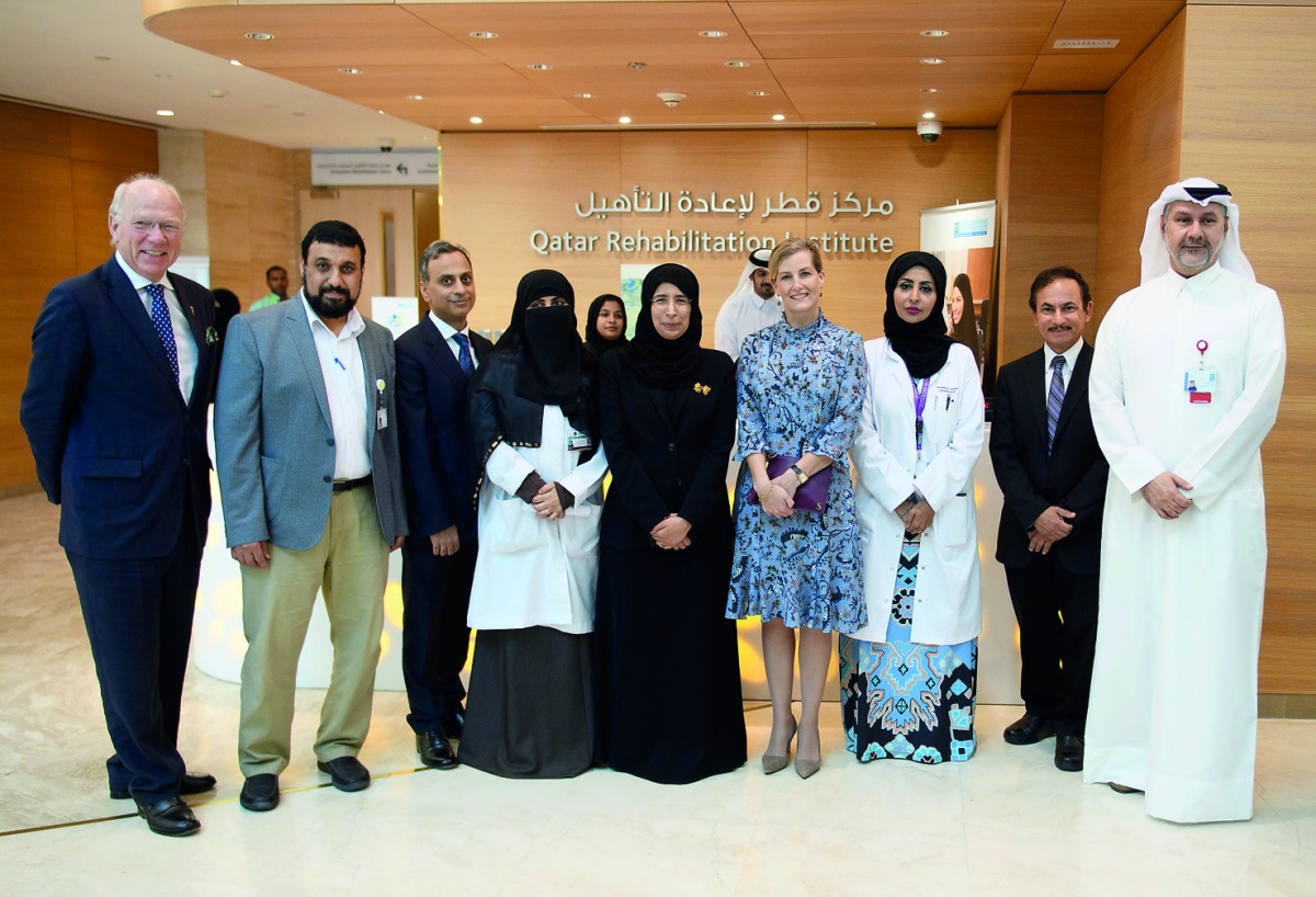 Minister of Public Health H E Dr Hanan Mohammed Al Kuwari with Countess of Wessex, HRH Sophie, during a visit to Qatar Rehabilitation Institute in Doha, yesterday.