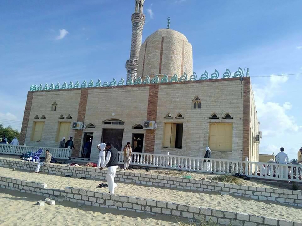 View of the Rawda mosque, roughly 40 kilometres west of the North Sinai capital of El-Arish, after a gun and bombing attack, on November 24, 2017. AFP