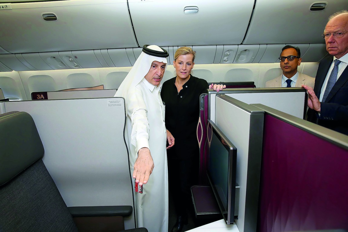 HRH Sophie, the Countess of Wessex, and Qatar Airways Group Chief Executive Akbar Al Baker seen with other officials. 