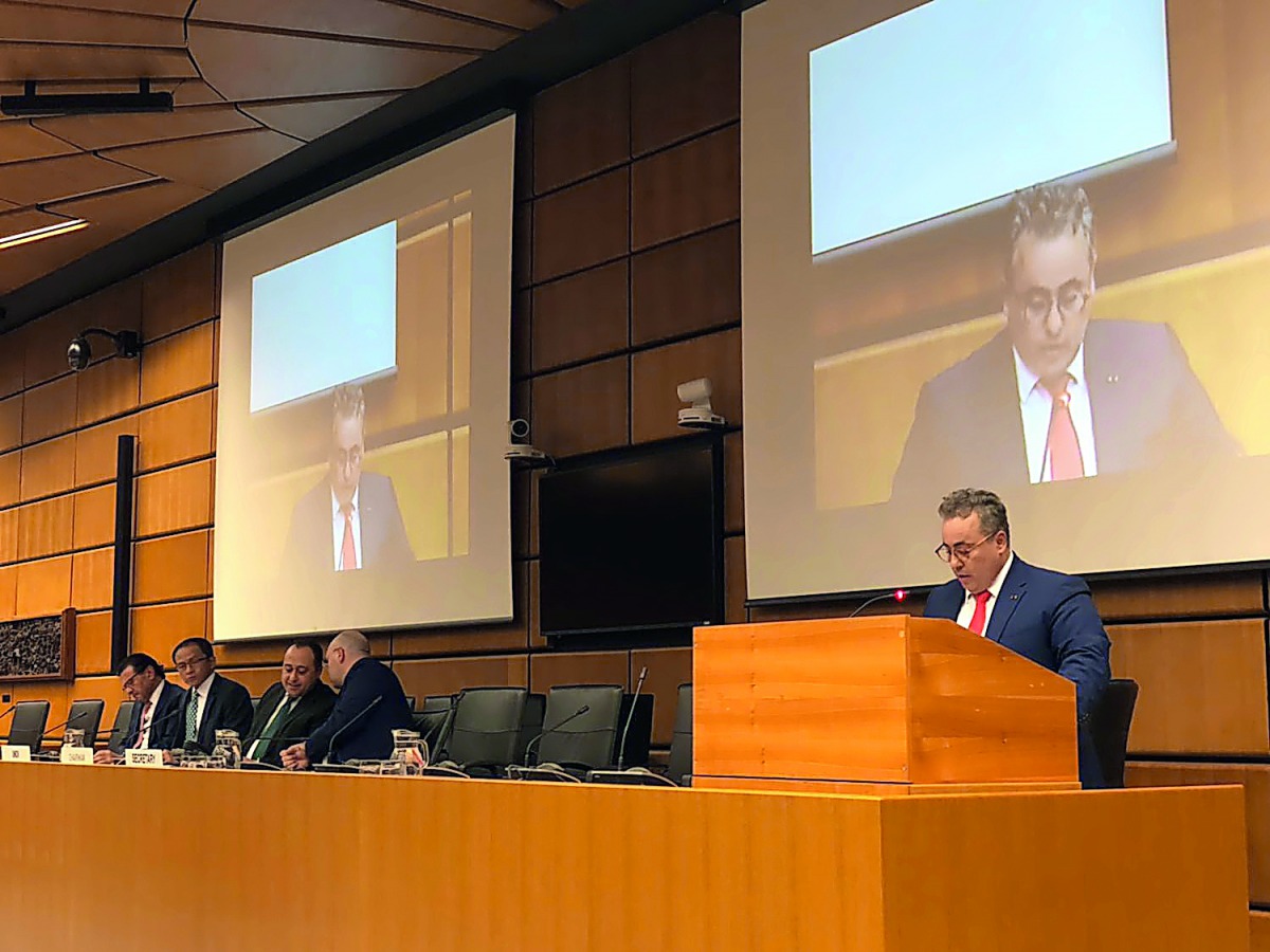 Ambassador H E Sheikh Ali bin Jassim Al Thani addressing a ceremony in Vienna.