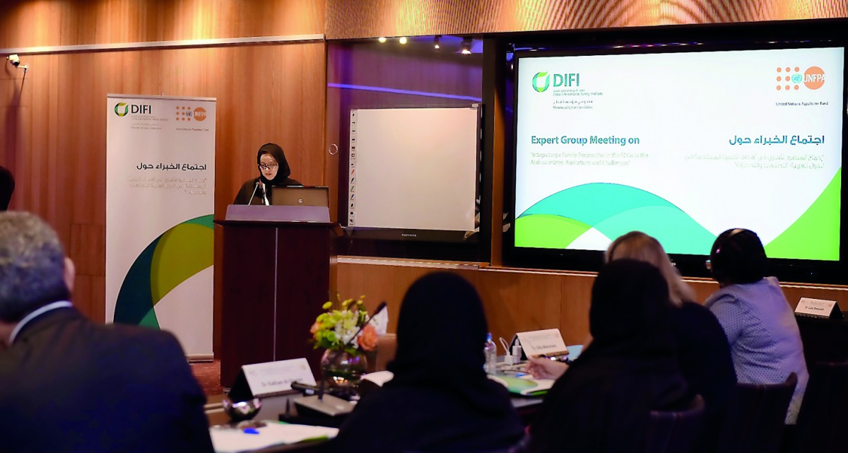 Noor Al Malki Al Jehani, Executive Director of Doha International Family Institute, opens the Expert Group Meeting.
