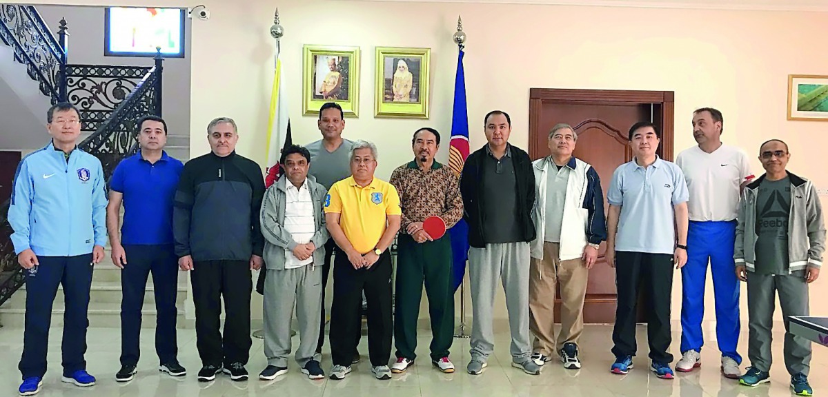 The ambassadors during the 1st Asian Table Tennis Ambassador Tournament at the Embassy of Brunei on December 2. 