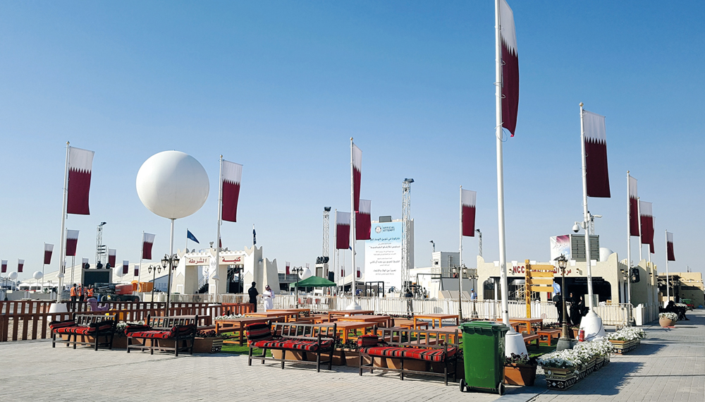 Preparation work going on at Darb Al Saai for the Qatar National Day celebrations from today. Pics: Abdul Basit / The Peninsula 