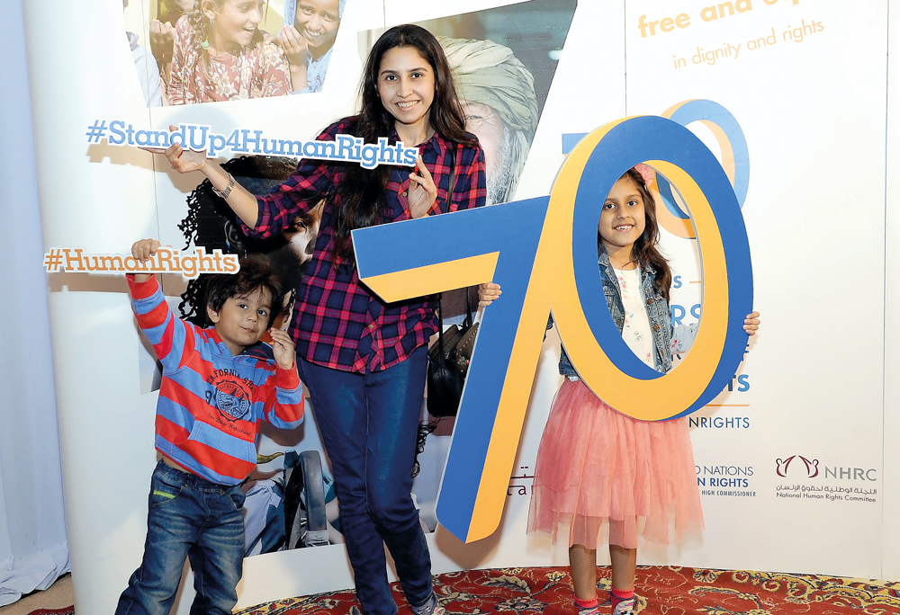 A family takes part in ‘Stand Up for Your Rights’ campaign to raise awareness on the Universal Declaration of Human Rights as part of the series of activities at Katara.
Pic: Salim Matramkot / The Peninsula
