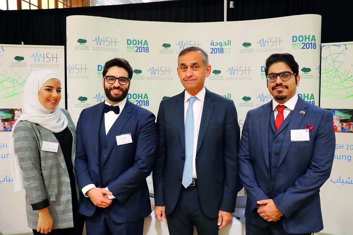From Left: Alaa Chalabi, Anwar Almojarkesh, Professor The Lord Darzi of Denham, and Dr Ahmad Nabeel at the launch of WISH 2018 Young Innovators competition.