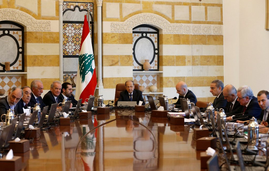 Lebanese President Michel Aoun heads the cabinet meeting at the presidential palace in Baabda, Lebanon, December 14, 2017. REUTERS/Mohamed Azakir
