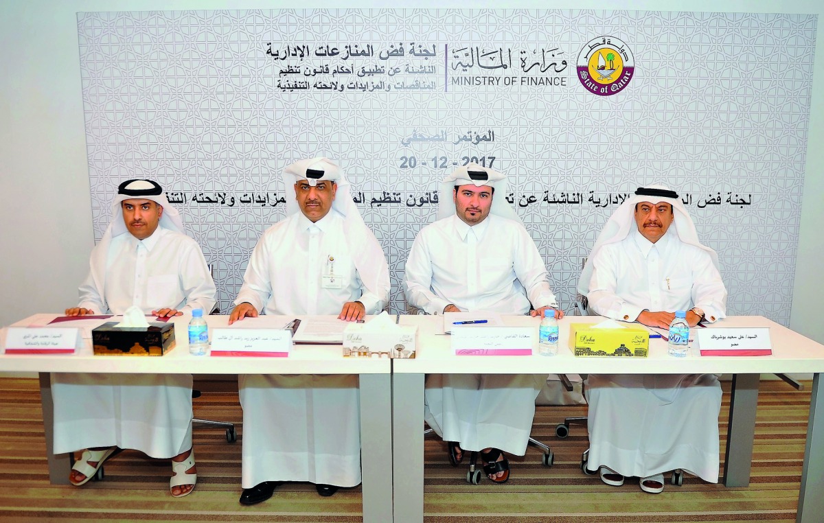 FROM LEFT: Mohamad Ali Al Marri (Supervision and Transparency Authority); Abdul Aziz Zeid Rahid Al Talib, Director of Government Procurement Regulations, Ministry of Finance; Hareb Rashid Hareb Al Muhannadi, Chairman of the Committee; and Ali Said Busherb