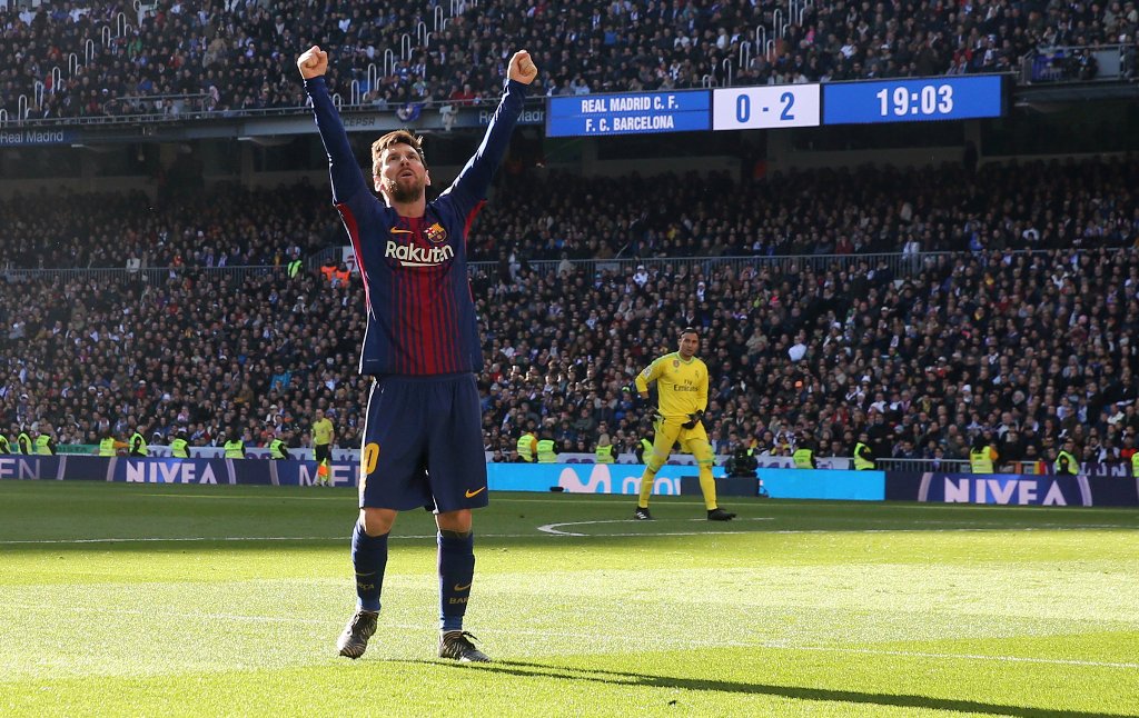 Barcelona’s Lionel Messi celebrates scoring their second goal REUTERS/Sergio Perez

