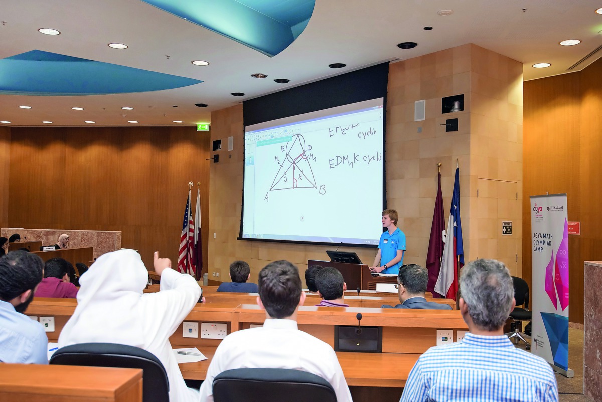 Students of different schools from across Qatar participating in the Second AGYA Math Olympiad Camp hosted by Texas A&M University at Qatar, yesterday.